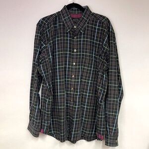 MINE Shirt Mens XL Multicolor Plaid Checks Long Sleeve Button Down Contrast Cuff